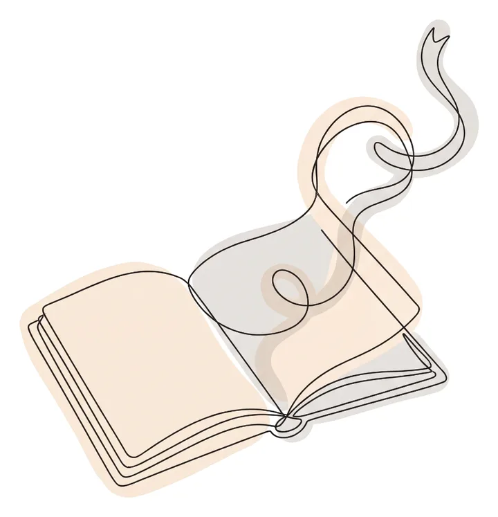 An open notebook with a line lifting off the page